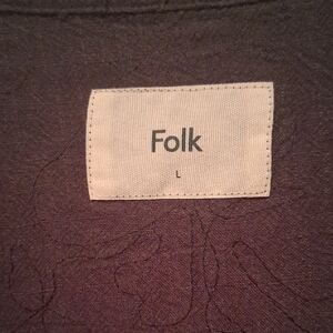 Folk Deep Brown Embroidered SS Button Down Shirt L
